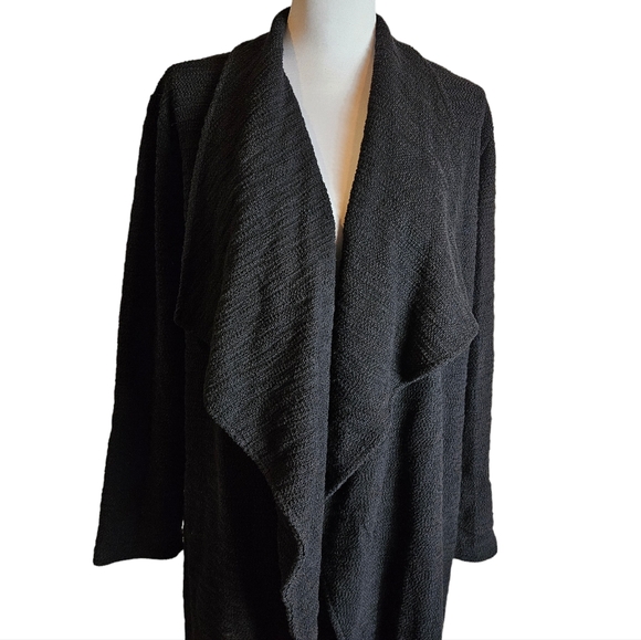 Steve Madden Black Slub Knit Open Cardigan Sweater Jacket Sz Large Shawl Collar - Picture 4 of 14
